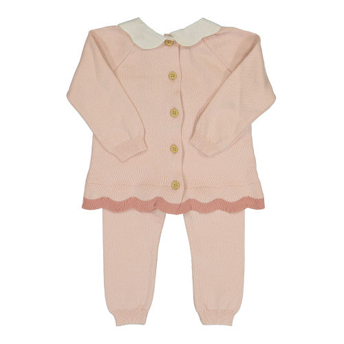 Scalloped Contrast Trim Knit Set- Blush