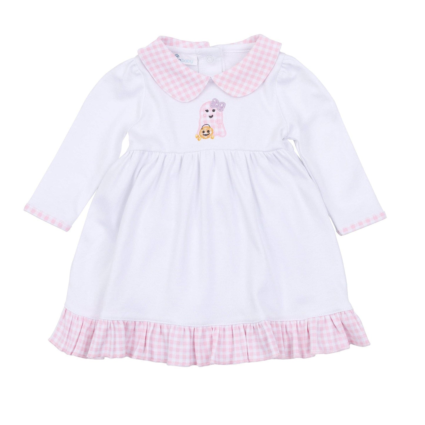Boo Crew! Applique Collared Long Sleeve Dress - Pink: 3 Months