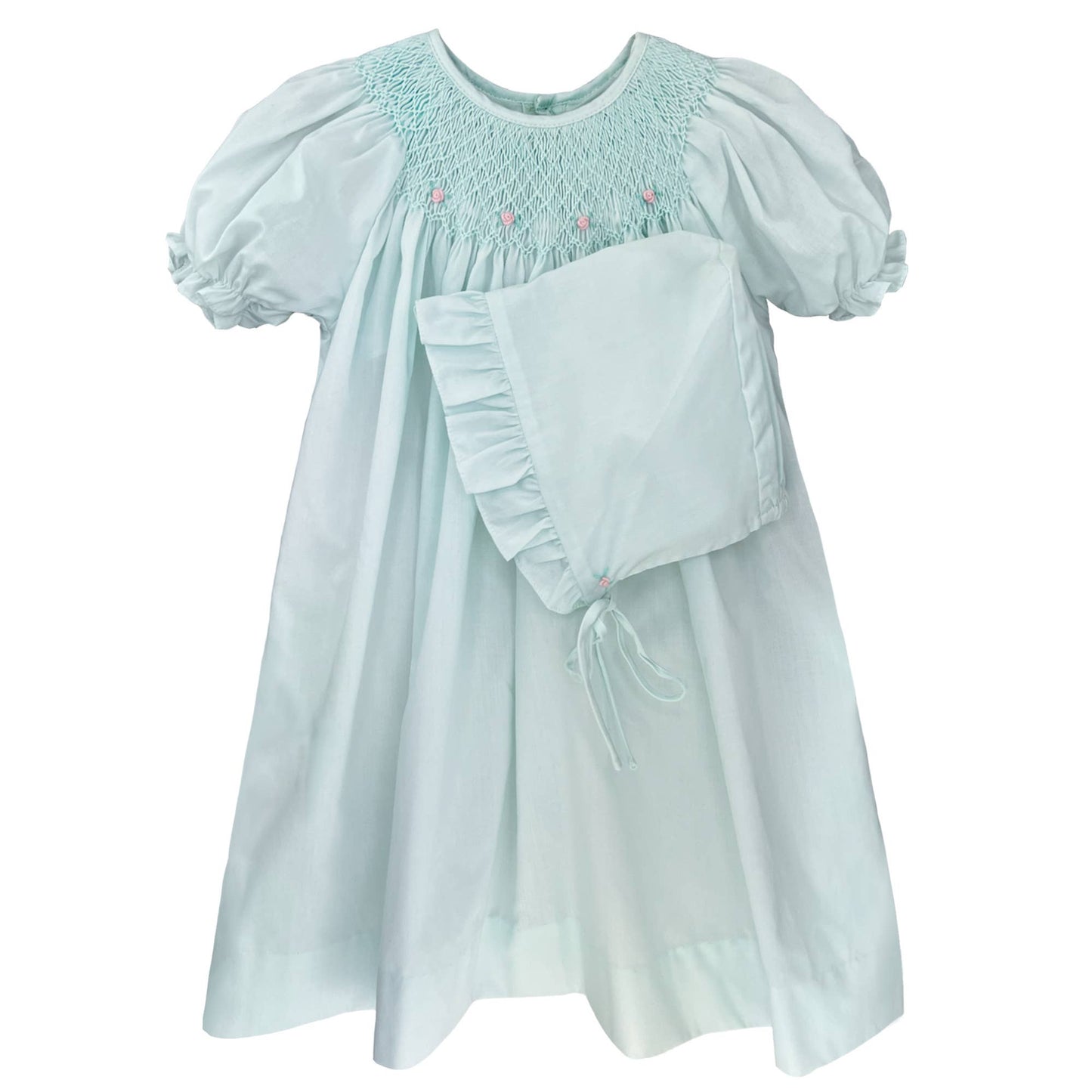 Smocked Daygown with Raglan Embroidery: Mint