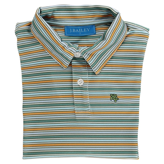 Long Sleeve Striped Performance Polo - Clementine