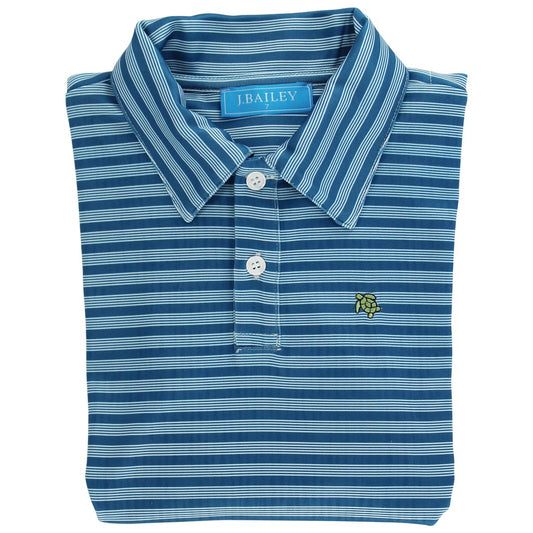Long Sleeve Striped Performance Polo - Cornflower