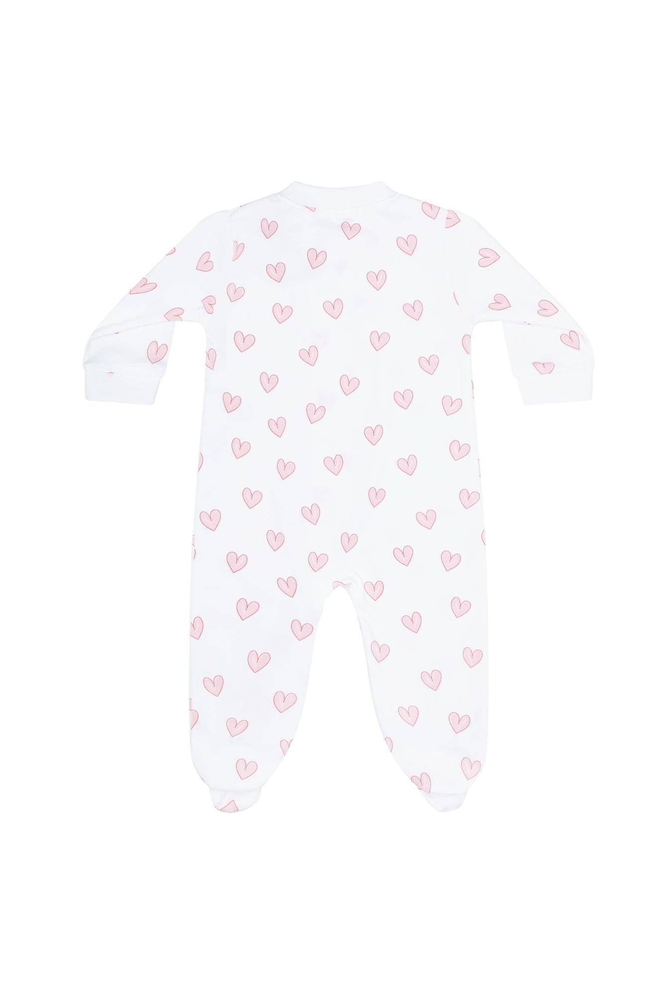 Pink Heart Print Zipper Footie: Pink
