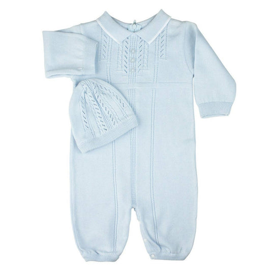 Baby Boys Collar Knit Longall with Hat: Blue