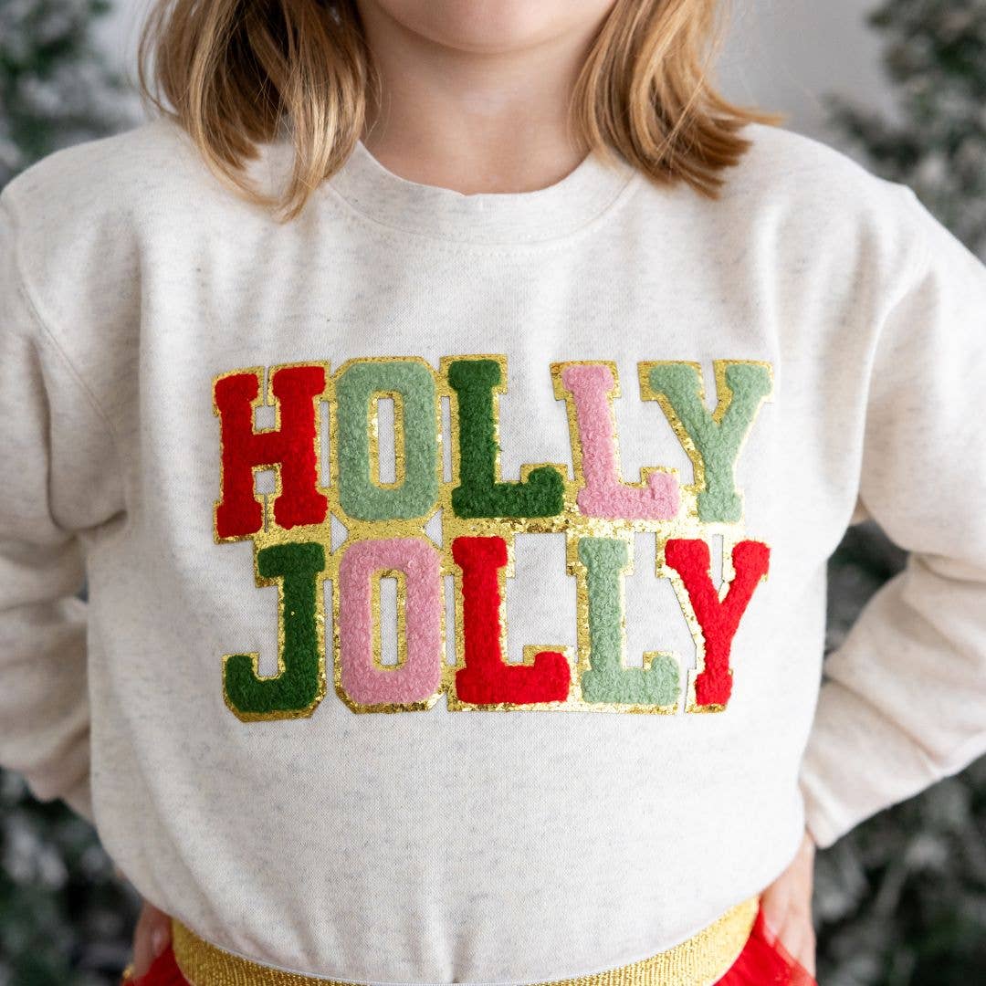 Holly Jolly Patch Christmas Sweatshirt - Girls Clothes: 5/6