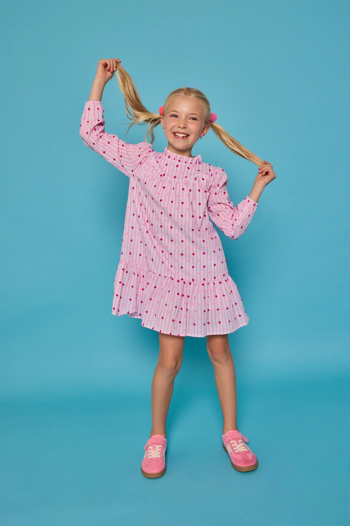 Jody Dress, Magenta Clip Dot Stripe