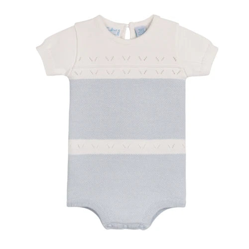 Pointelle Contrast Knit Romper- Blue