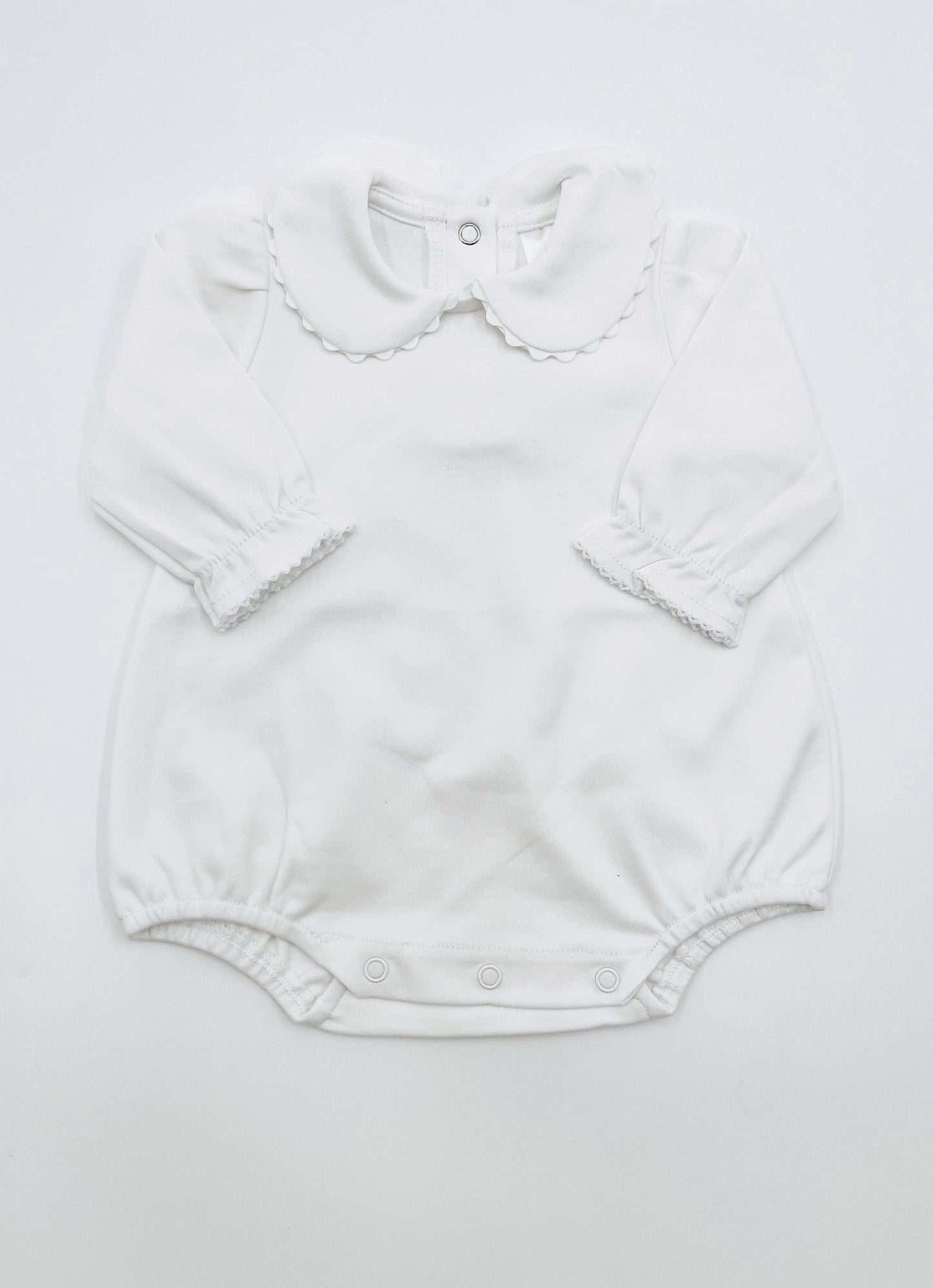 Bubble - Scalloped Collared LS: White / 18m