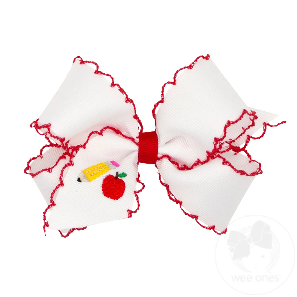 Medium Back to School Embroidered Bow - Pencil