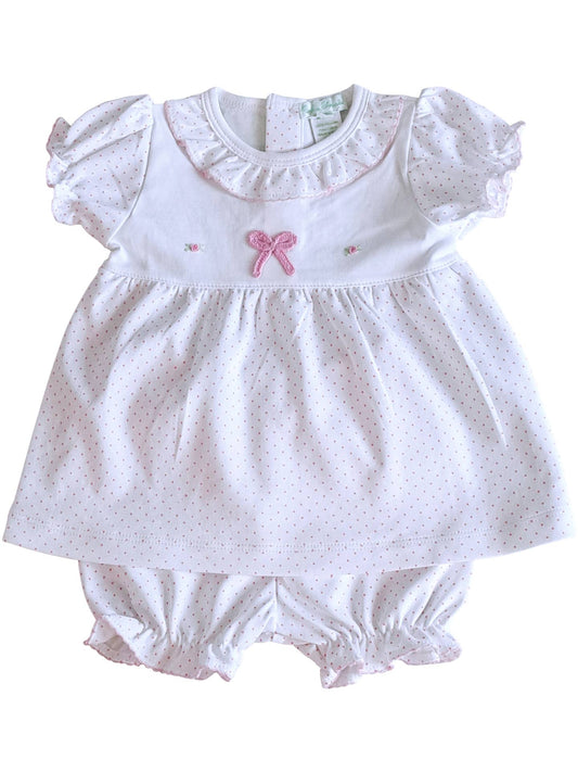 Baby Girl Pima Cotton Bows Dress with Bloomers - 24M