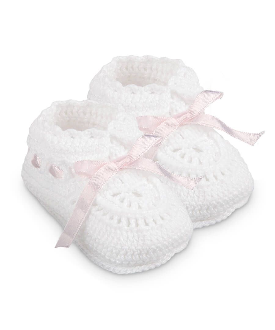 Jefferies Socks Hand Crochet Ribbon Bootie 1 Pair, Various Colors, Newborn