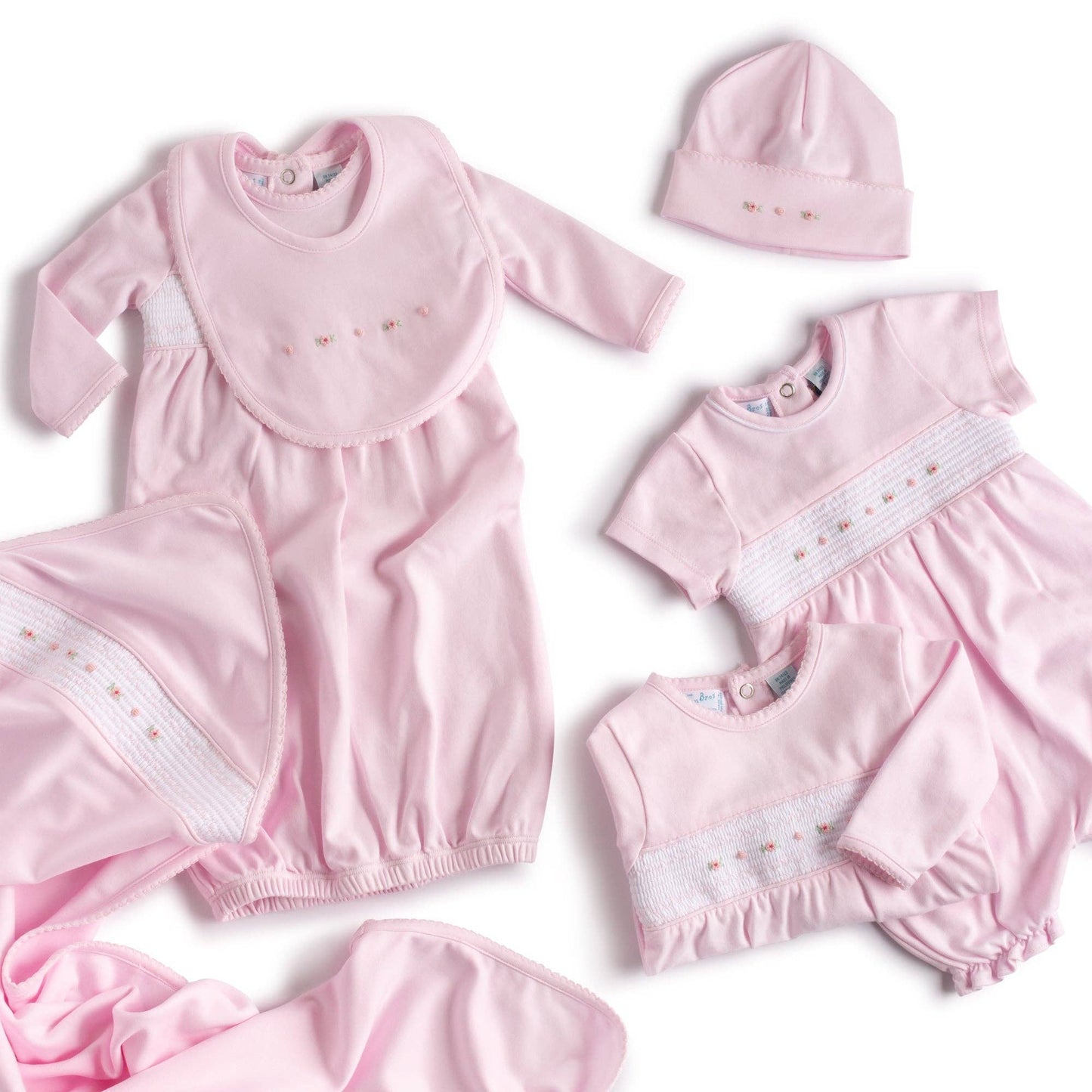 Baby Girl`s Smocked Flower Gown and Hat: Pink / NB