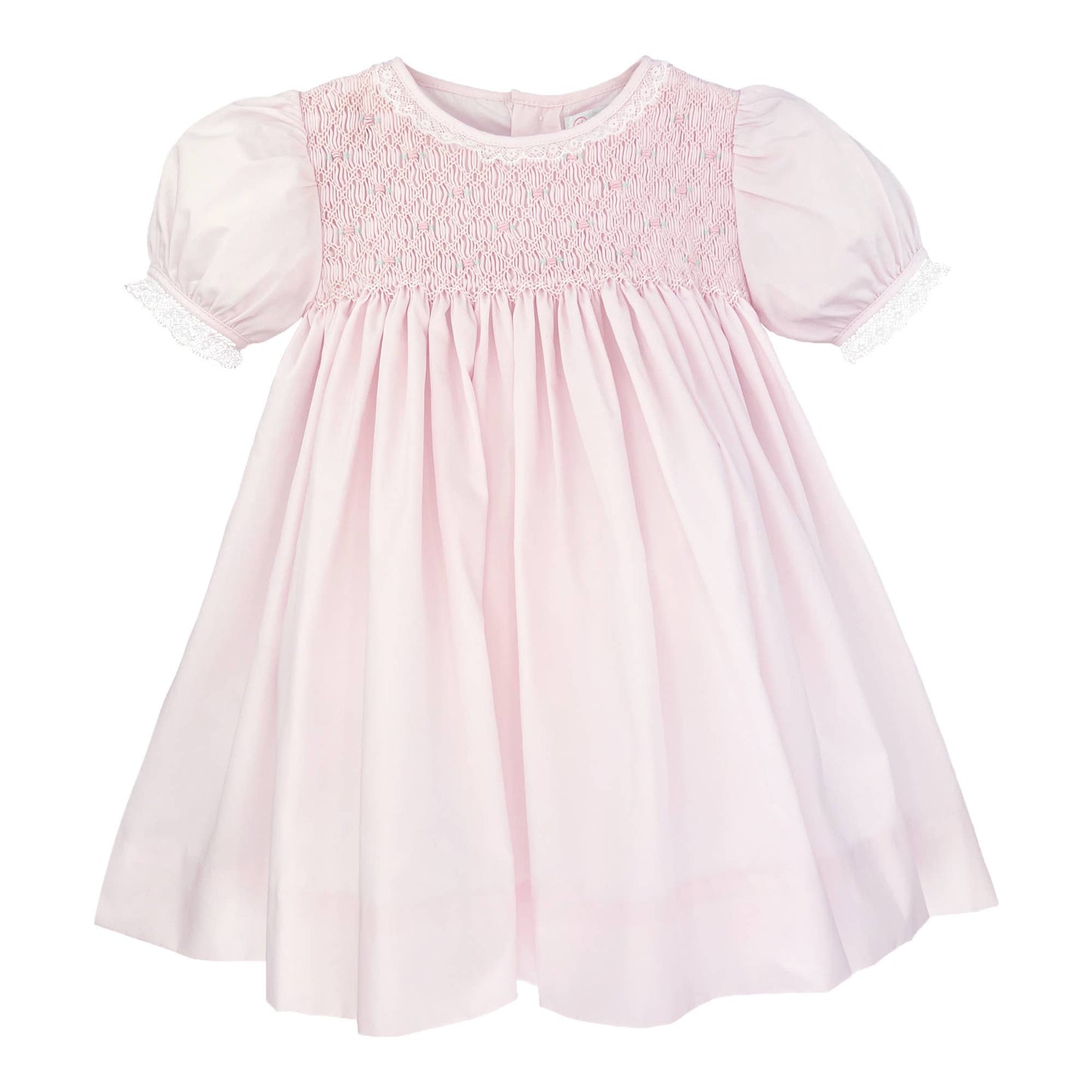 Fully Smocked Dress with French Lace Pink