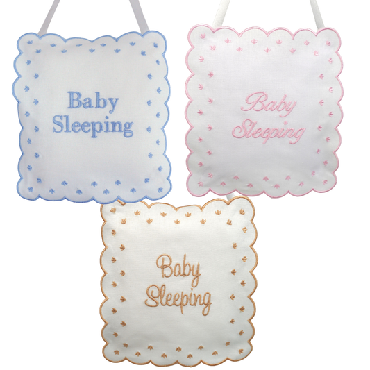 Linen Baby Sleeping Sign Pillow: Pink
