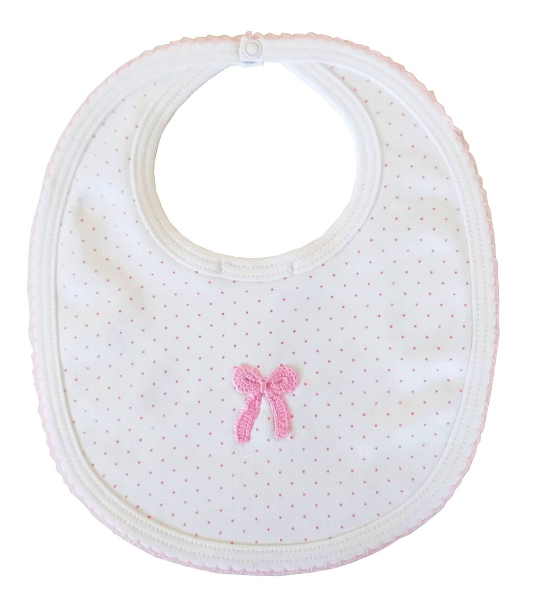 Baby Girl's Pink Dots and Crochet Bow Bib