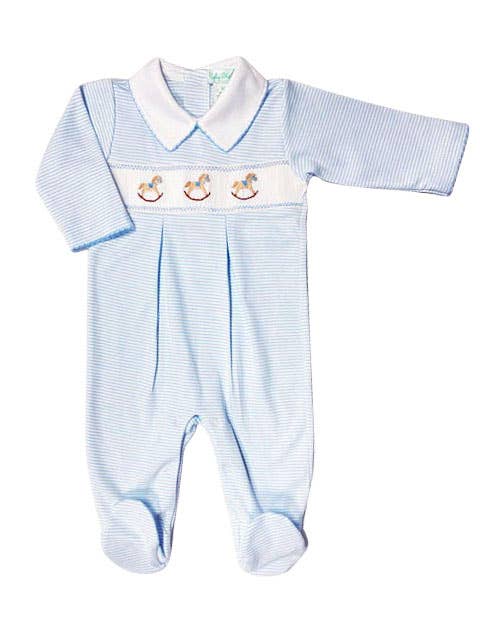 Rocking Horse Smocked Pima Cotton Baby Footie