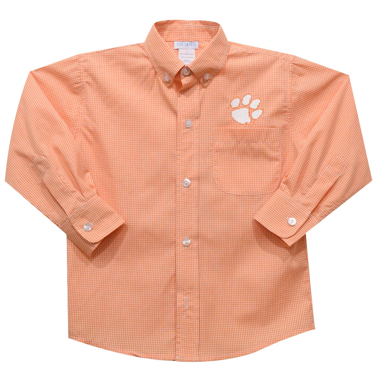 Clemson Embroidered Orange Gingham Long Sleeve Button Down: 4