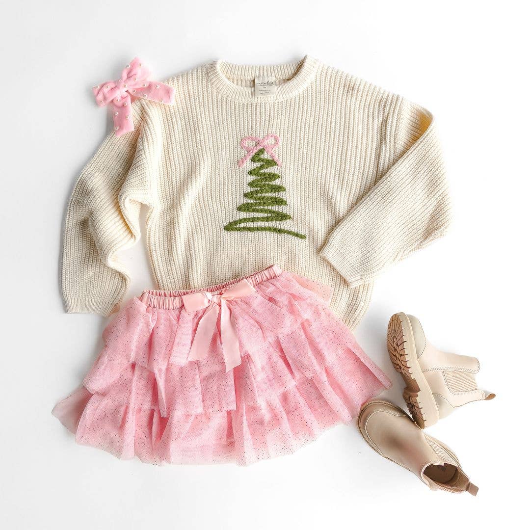 Coquette Christmas Tree Knit Sweater - Kids Clothing Holiday: 4T