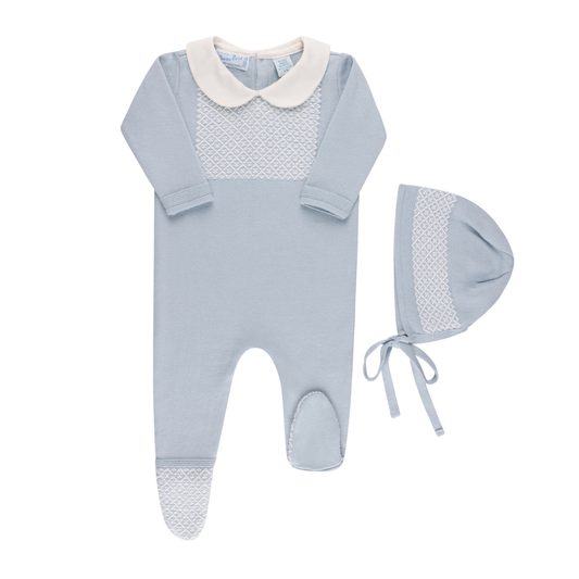 Baby & Toddler Boys Jacquard Collared Knit Romper & Bonnet: Powder Blue
