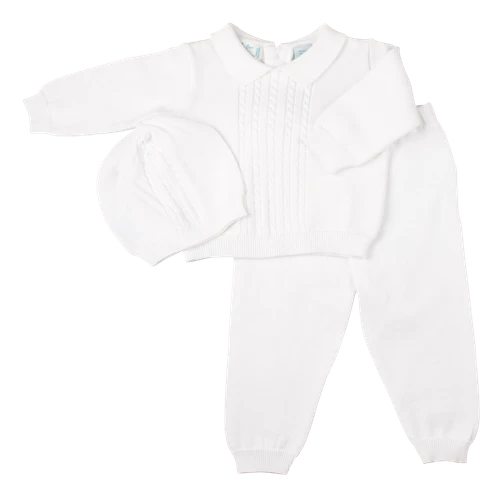 Cable Knit Two Piece with Hat- White