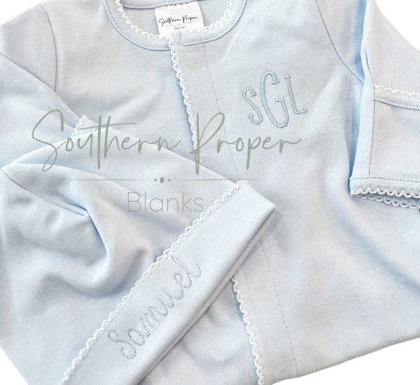 Footies - Picot Trim: White w/Blue / Premie