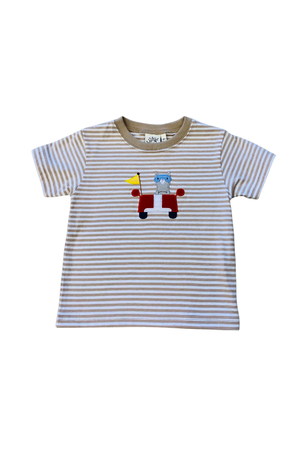 Cat Car Applique Boy Short Sleeve Shirt