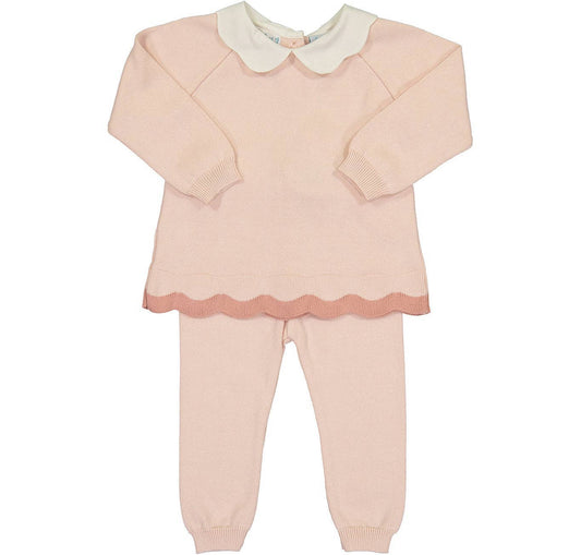 Baby & Toddler Girls Scalloped Contrast Trim Knit Set: Blush