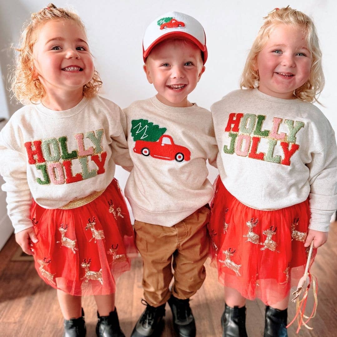 Holly Jolly Patch Christmas Sweatshirt - Girls Clothes: 7/8