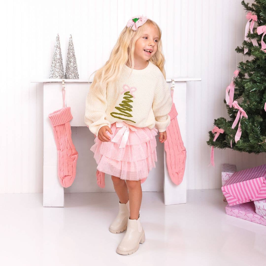 Coquette Christmas Tree Knit Sweater - Kids Clothing Holiday: 4T