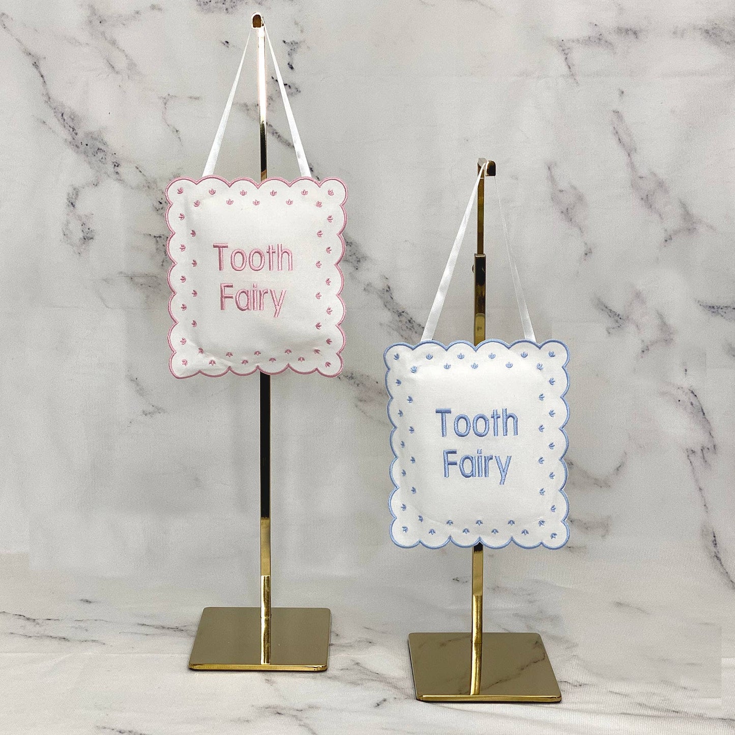 Linen Tooth Fairy Sign Pillow: Pink