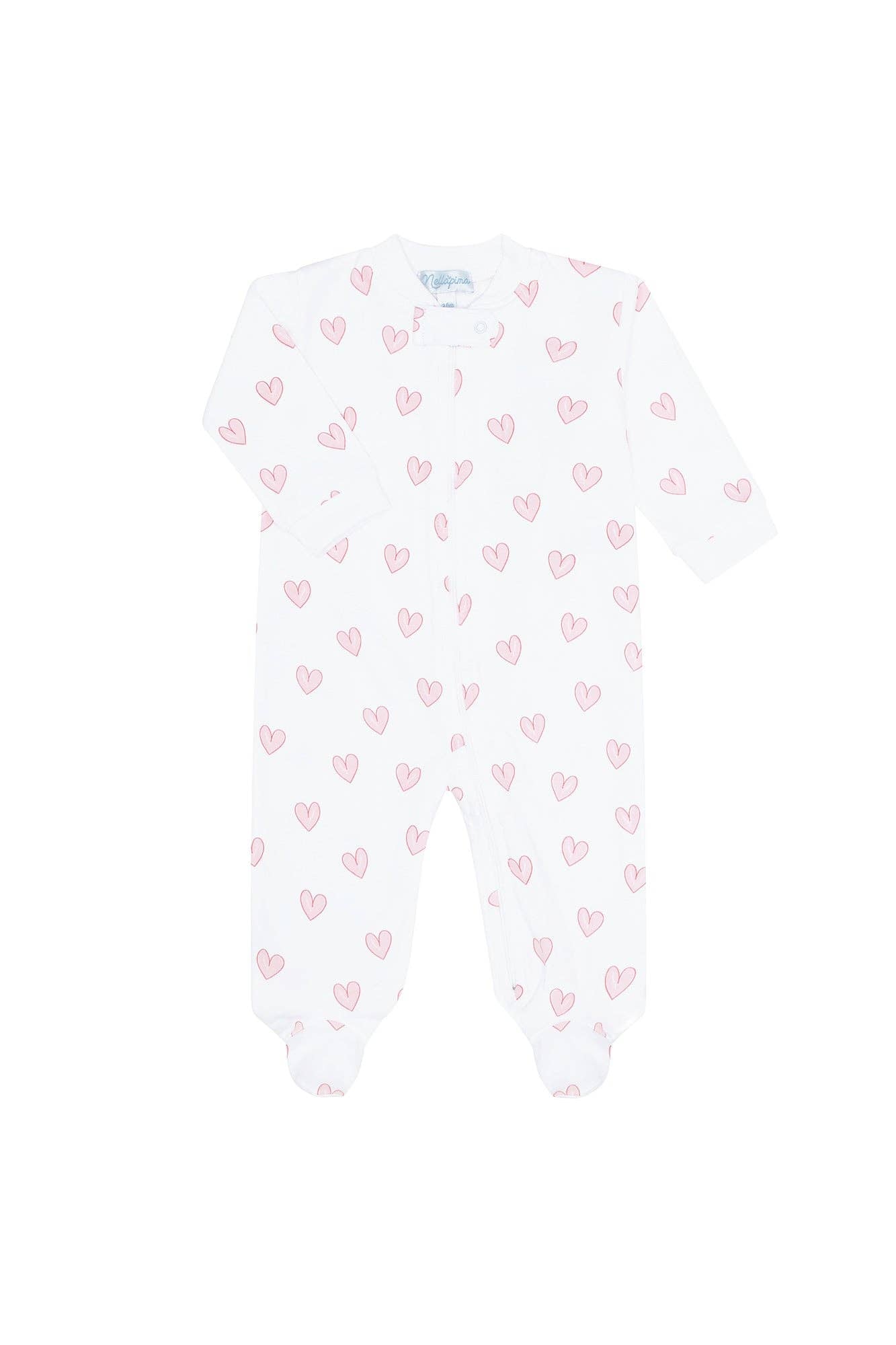 Pink Heart Print Zipper Footie: Pink