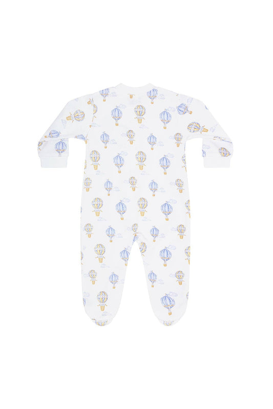 Blue Balloons Print Zipper Footie: Blue