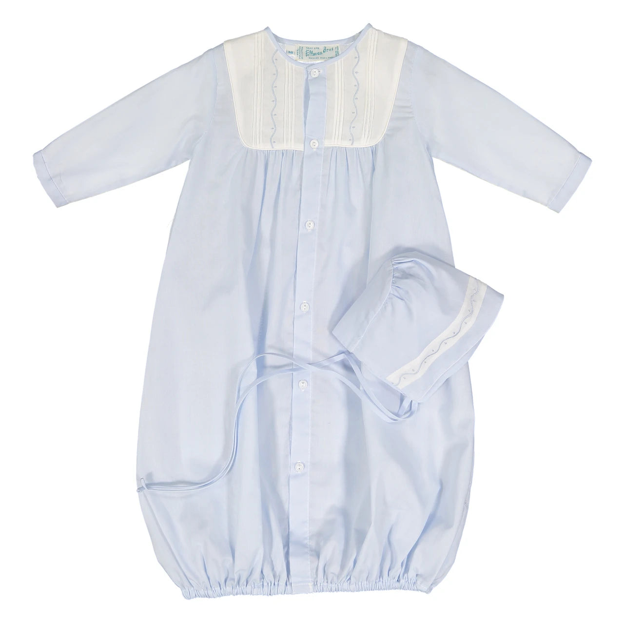 Pleated Yoke Take Me Home Gown With Bonnet- Blue