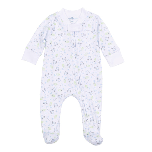 Tiny Tee Time Print Zip Footie - Light Blue