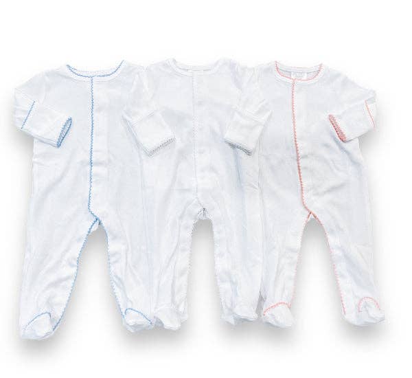 Footies - Picot Trim: White w/Blue / Premie