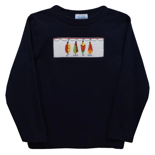 Lures Smocked Navy Long Sleeve Tee Shirt
