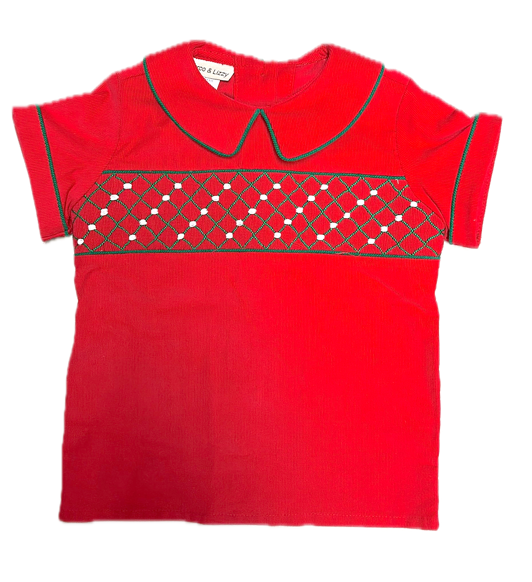 Red Corduroy Boys Short Set Christmas Classic
