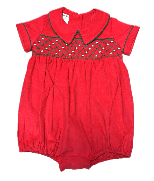 Red Corduroy Baby Boy Romper Christmas Classic: 3m