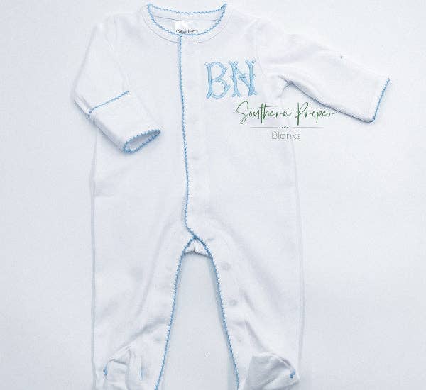 Footies - Picot Trim: White w/Blue / Premie