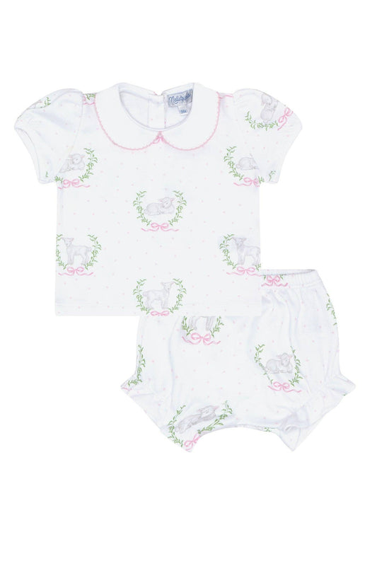 Pink Lamb Print Diaper Cover Set: Pink