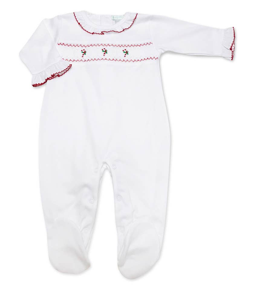 Candy Cane Girl's Smocked Footie