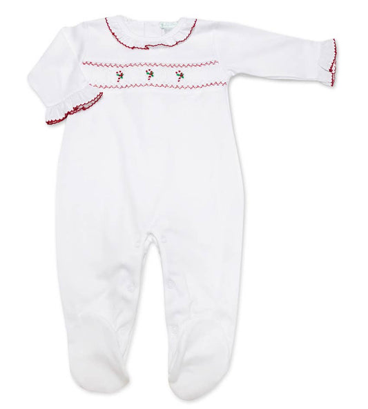 Candy Cane Girl's Smocked Footie