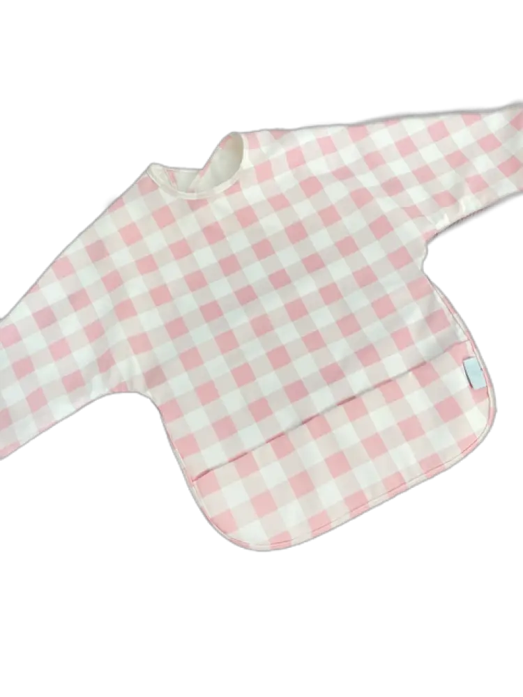 Long Sleeve Signature Catch All Bib - Pink Gingham: 6m - 2T