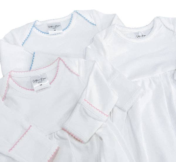 Gowns - Picot Trim: 0-6 Month / White