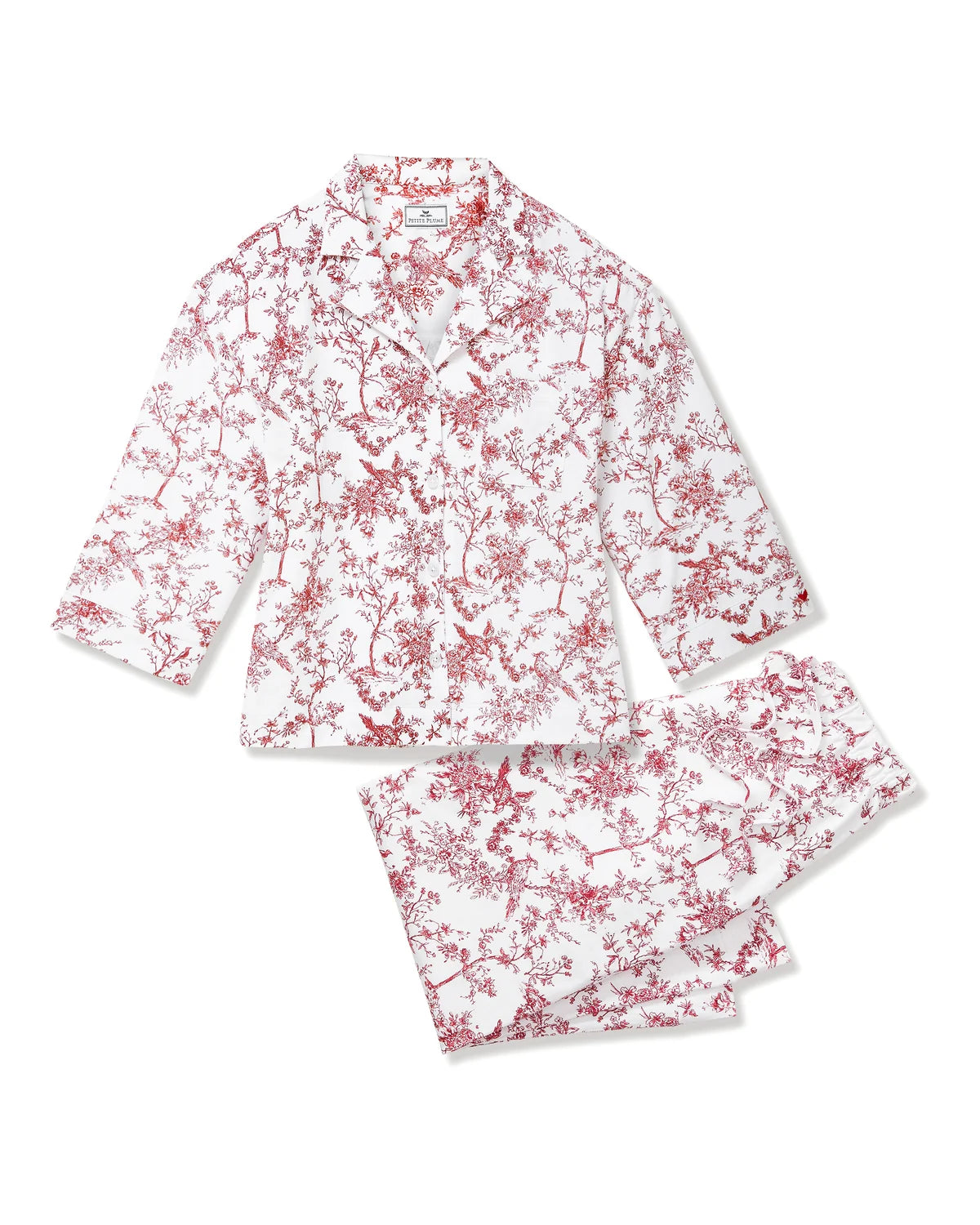 The Olivia Wide Leg Pima Pajama Set in Red Timeless Toile