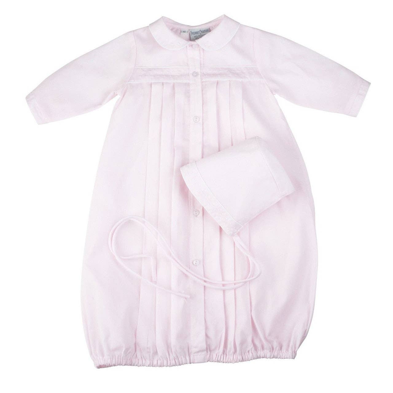 Preemie Girls Dot Embroidered Take Me Home Gown with Hat: Pink