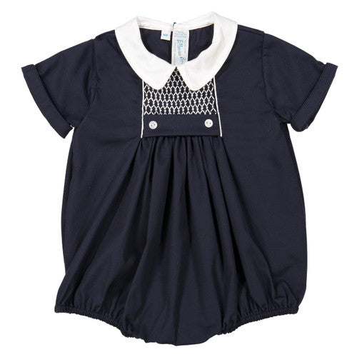 Chevron Smocked Bubble- Navy