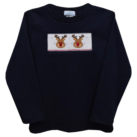 Rudolphs Smocked Navy Long Sleeve Tee Shirt
