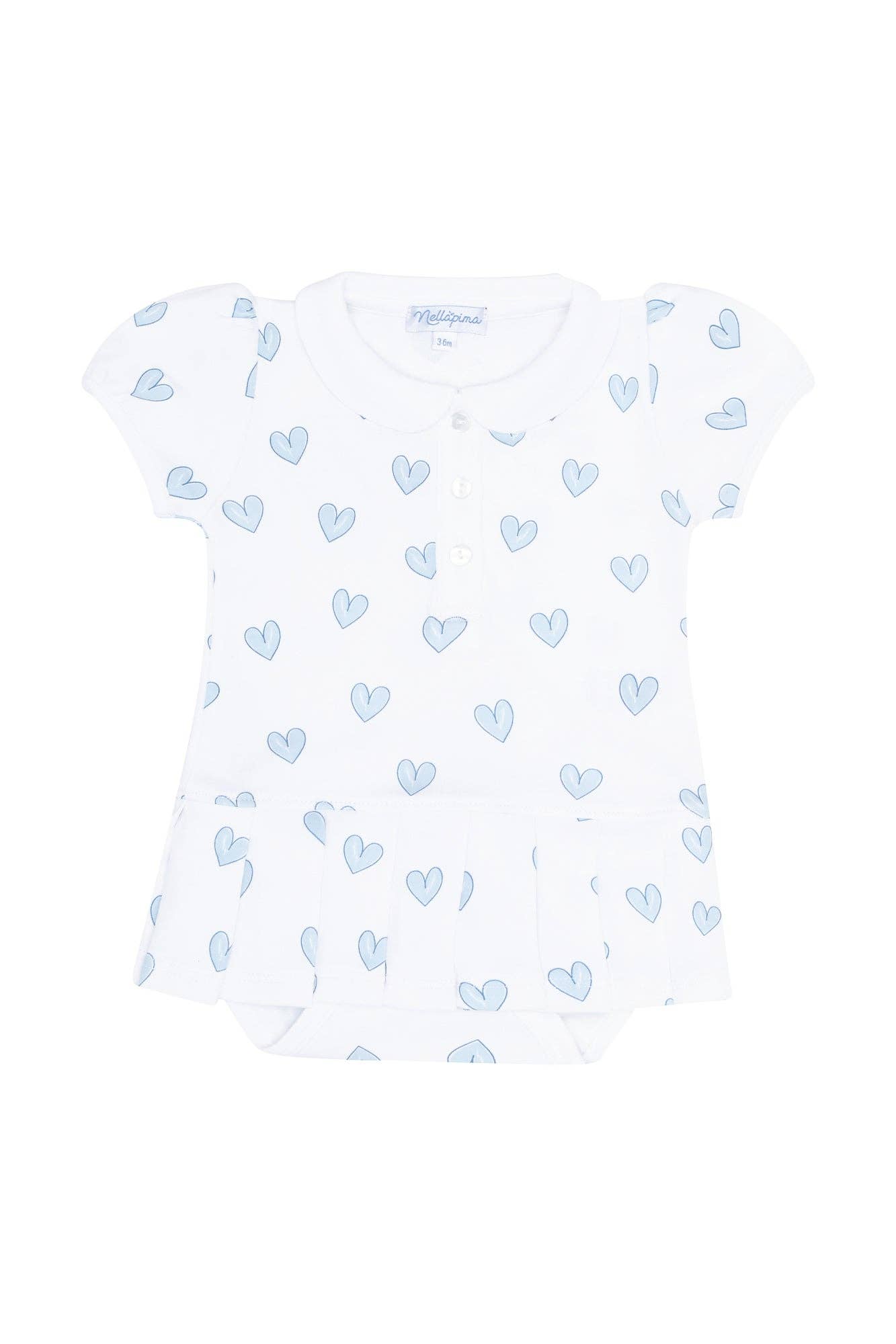 Blue Heart Print Onesie Dress: Blue
