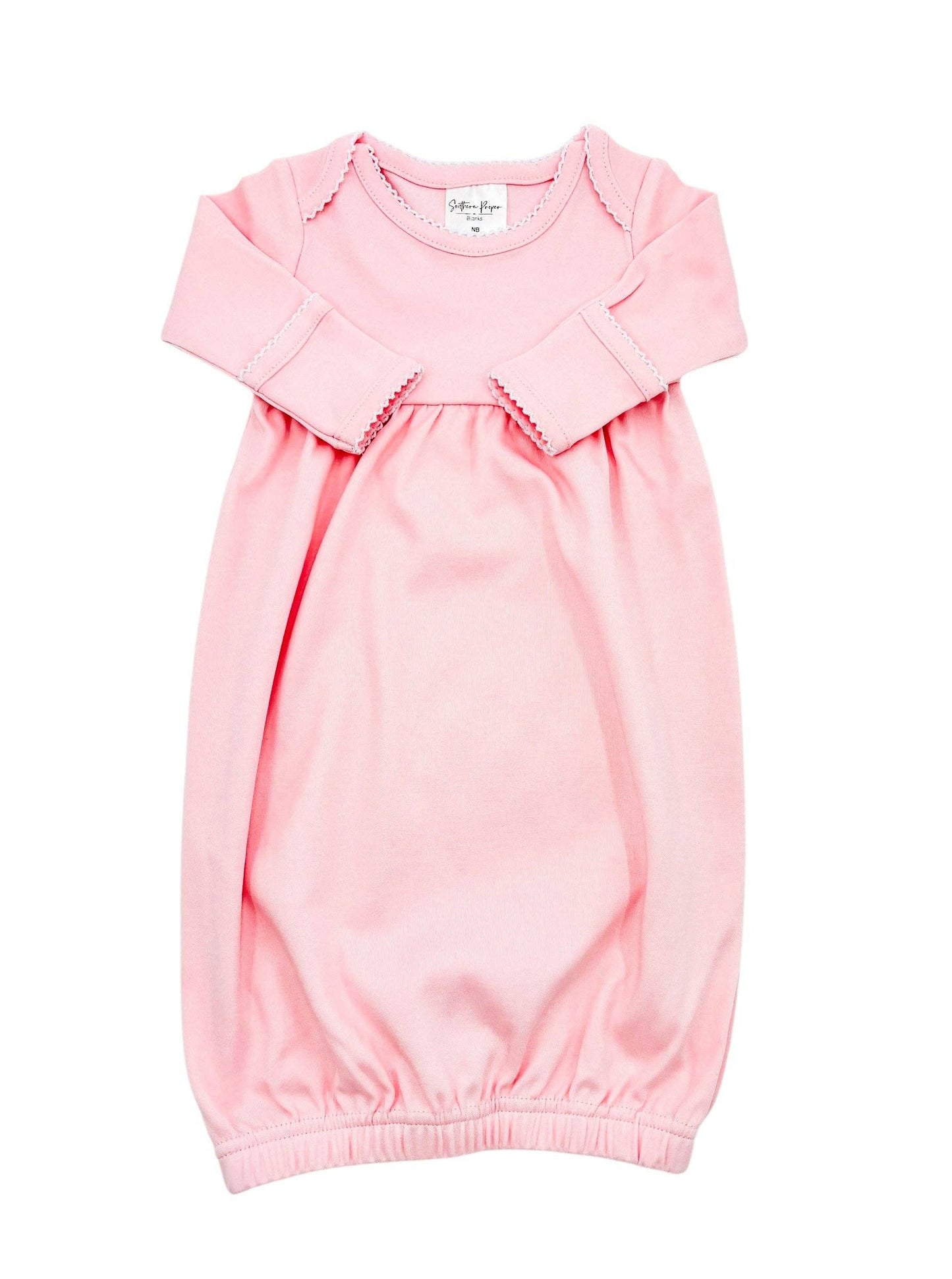 Gowns - Picot Trim: 0-6 Month / White