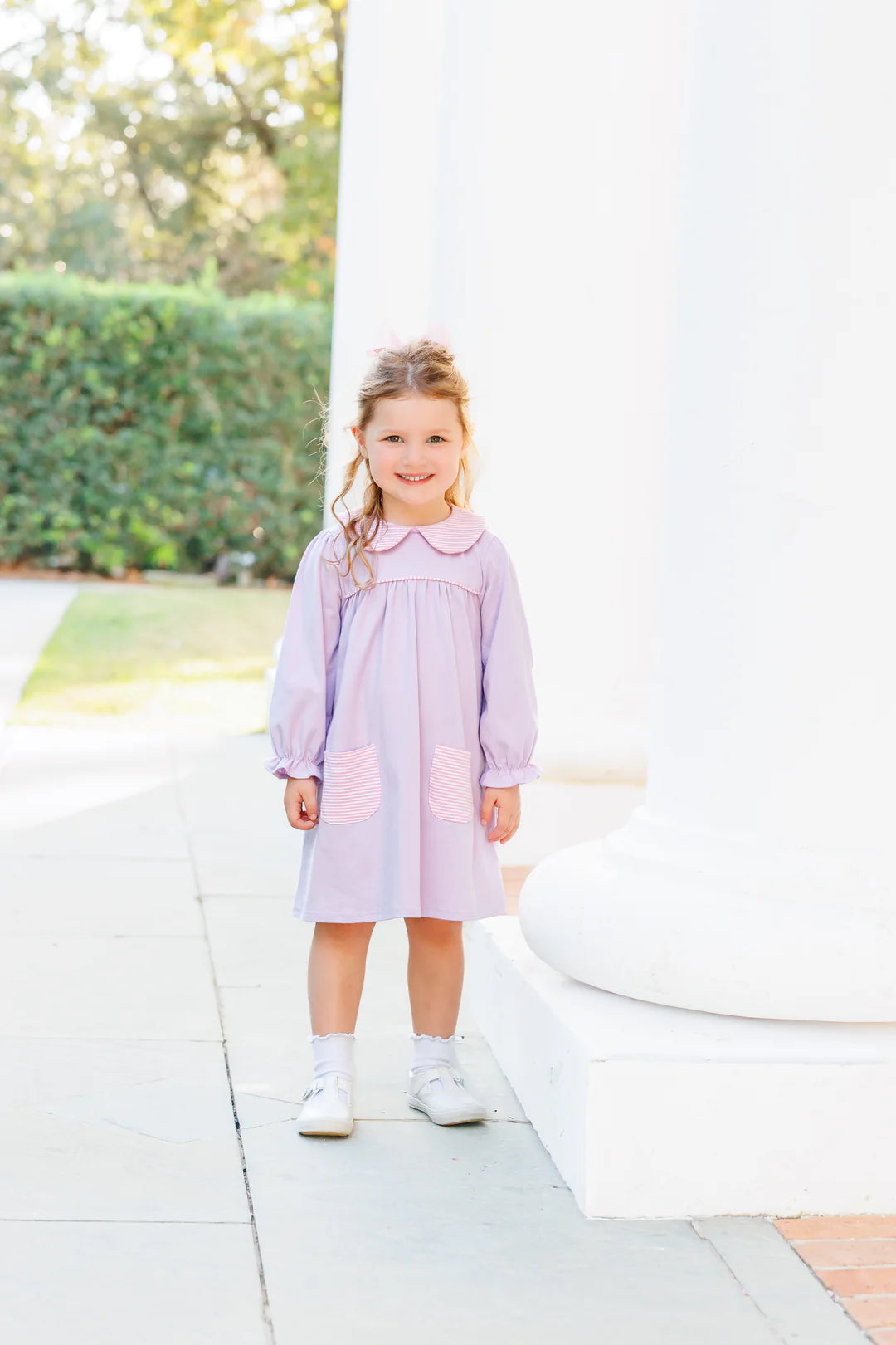 Abigail Dress- Lavender/Light Pink Stripe